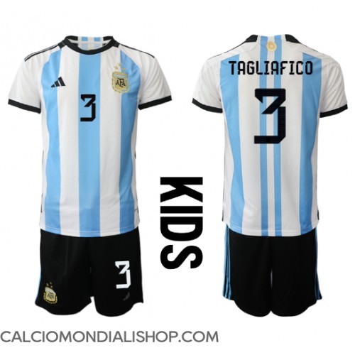 Maglie da calcio Argentina Nicolas Tagliafico #3 Prima Maglia Bambino Mondiali 2022 Manica Corta (+ Pantaloni corti)
